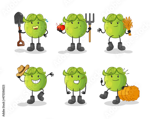 pea farmer group character. cartoon mascot vector