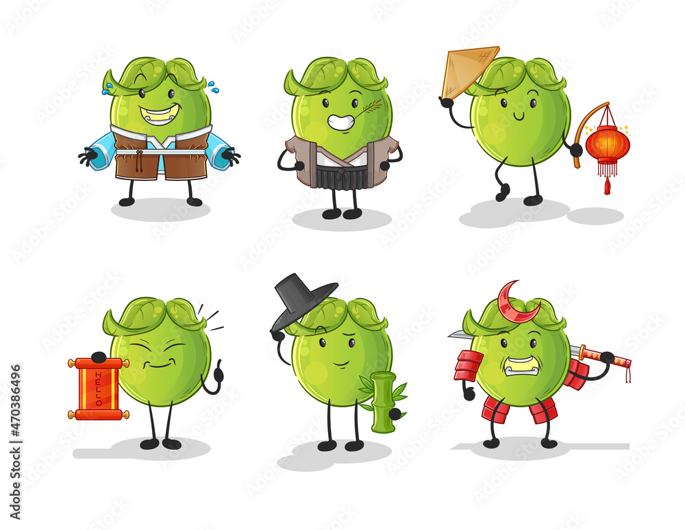 pea asian culture set . cartoon mascot vector pea asian culture set . cartoon mascot vector