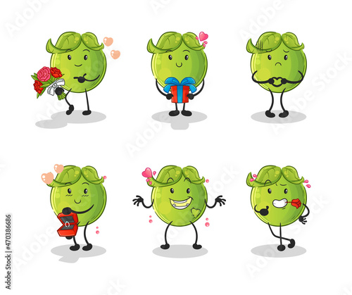 pea love set character. cartoon mascot vector