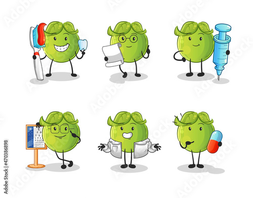 pea doctor group character. cartoon mascot vector
