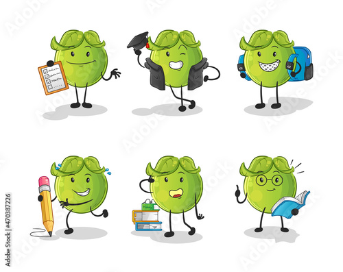 pea education set character. cartoon mascot vector
