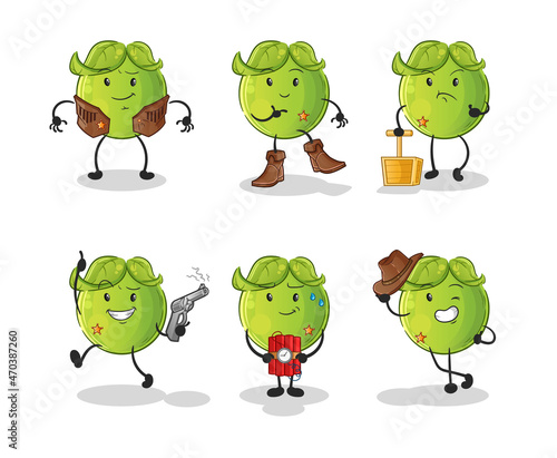 pea cowboy group character. cartoon mascot vector