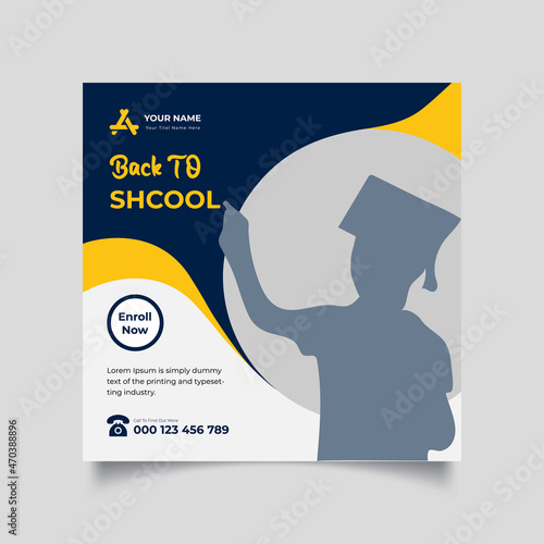 School Students Admission social media post, School admission social media post banner design. back to school social media post banner design set. Back to school admission promotion banner. 