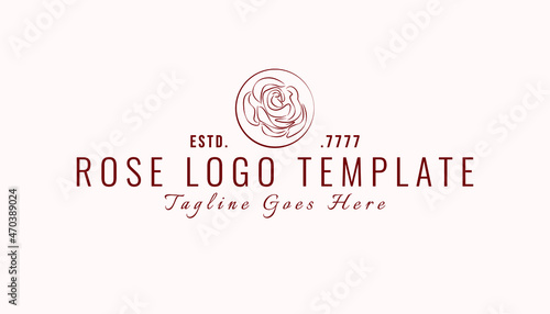 Rose logo vector element. Aesthetic line art rose logo design for beauty care, spa, skin care, yoga ,women fashion and beauty clinic treatment. Initial modern logo brand identity for feminine company.