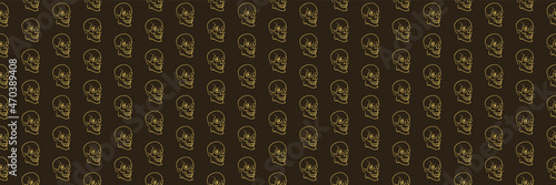 Background image with painted skulls on black background for your design projects, seamless patterns, wallpaper textures with flat design. Vector illustration
