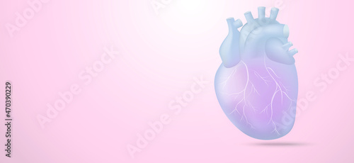 Human heart with vessels illustration on pink background. Heart attack concept.