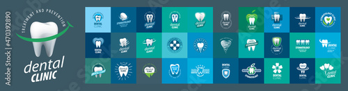 A set of vector logos Dentistry on different colored backgrounds