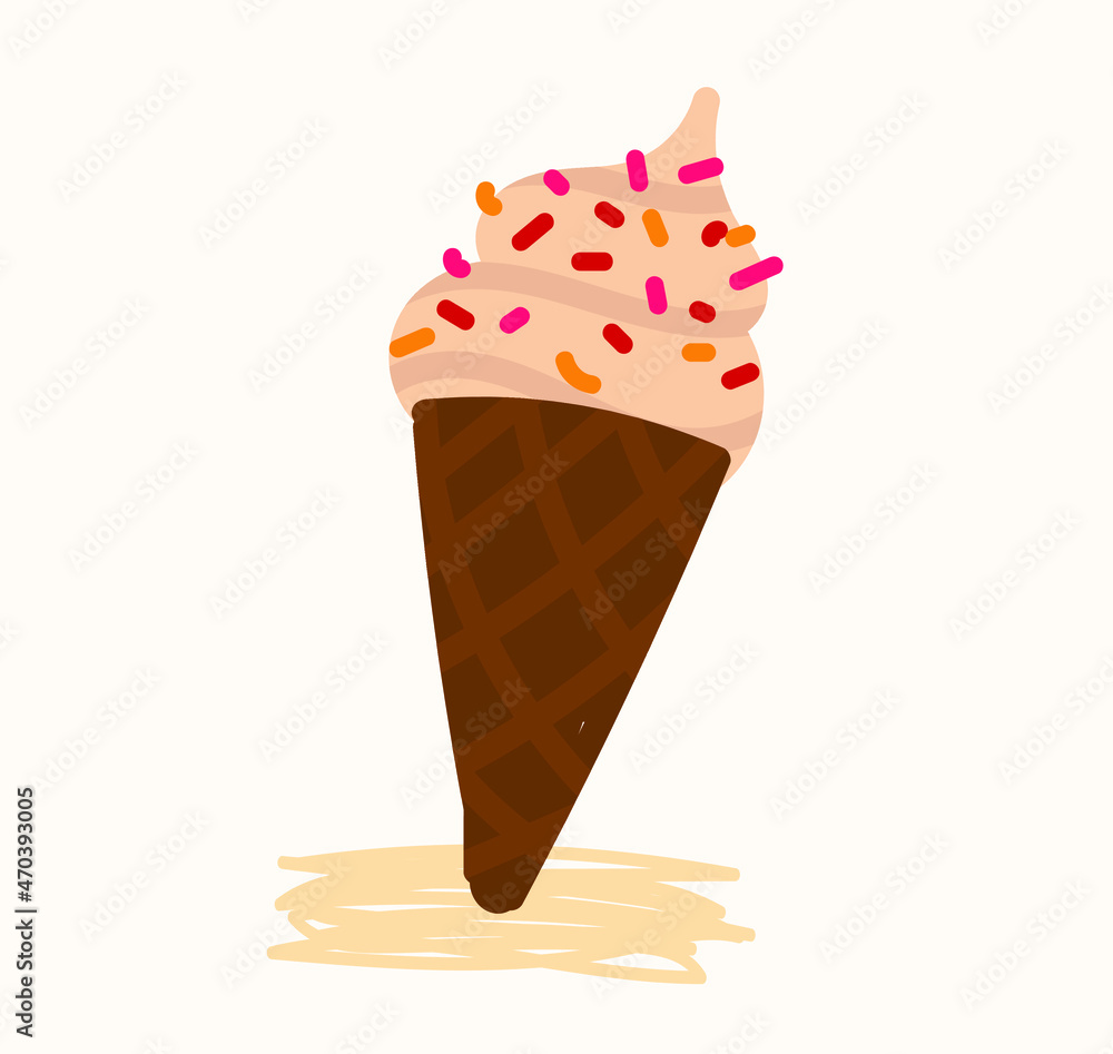 Creamy ice cream cone with sprinkles - cartoon vector illustration Creamy ice cream cone with sprinkles - cartoon vector illustration