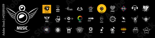A set of vector logos Music on a black background