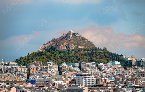 View of Mount Lycabettus and Kolonaki district from the Areopagus Hill. Athens, Greece.