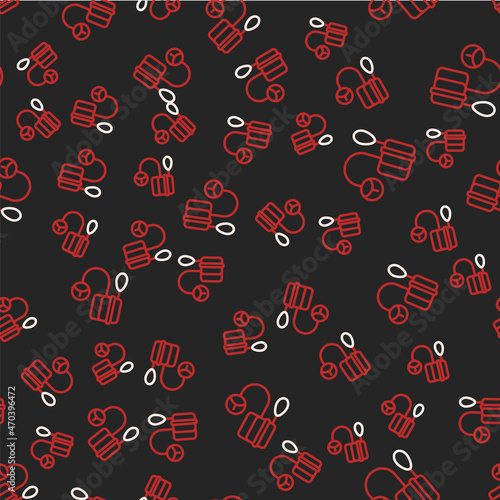 Line Blood pressure icon isolated seamless pattern on black background. Vector