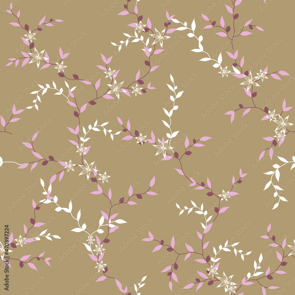 seamless pattern of flowers, branches and leaves seamless pattern of flowers, branches and leaves