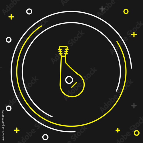 Line Ukrainian traditional musical instrument bandura icon isolated on black background. Colorful outline concept. Vector