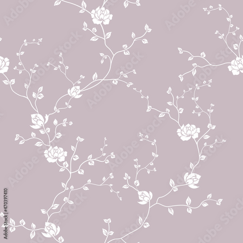 seamless pattern of flowers, branches and leaves