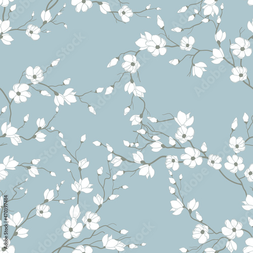 seamless pattern of flowers, branches and leaves