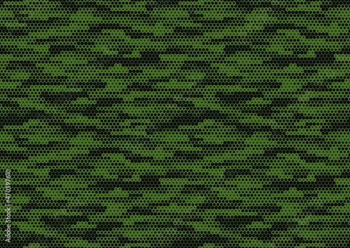 Seamless camouflage pattern. Repeating digital dotted hexagonal striped camo military texture background. Abstract modern fabric textile ornament. Vector illustration.