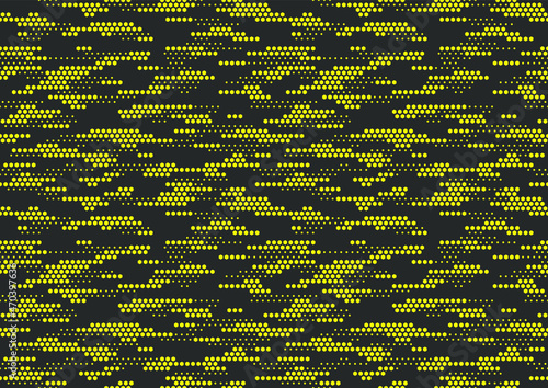 Seamless camouflage pattern. Repeating digital dotted hexagonal striped camo military texture background. Abstract modern fabric textile ornament. Vector illustration.