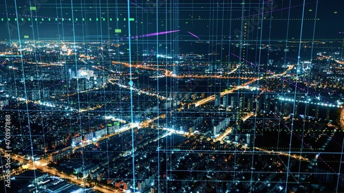 Wallpaper Mural smart Connected city skyline. Futuristic network concept, city Technology. Torontodigital.ca