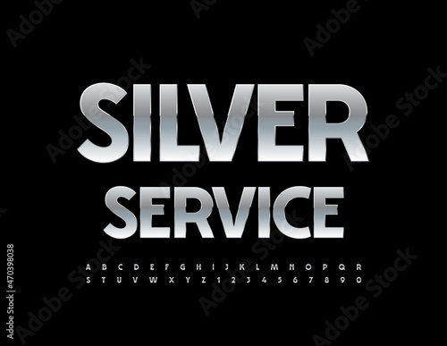 Vector concept sign Silver Service. Elegant metallic Font. Elite Alphabet Letters and Numbers set