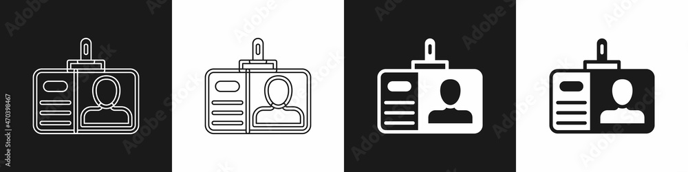 Set Identification badge icon isolated on black and white background. It can be used for presentation, identity of the company, advertising. Vector Set Identification badge icon isolated on black and white background. It can be used for presentation, identity of the company, advertising. Vector