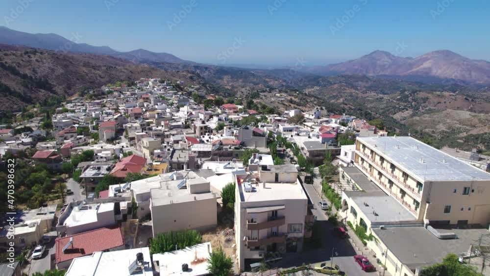 Aerial view. Village in the mountains. Beautiful landscape of mountainous Crete. Aerial view. Village in the mountains. Beautiful landscape of mountainous Crete.