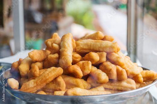 Chinese bread stick and soybean fried famous local food and snack of Pang Ung; look like french fries but made from mashed soybean in Mae Hong Son, north of Thailand. photo