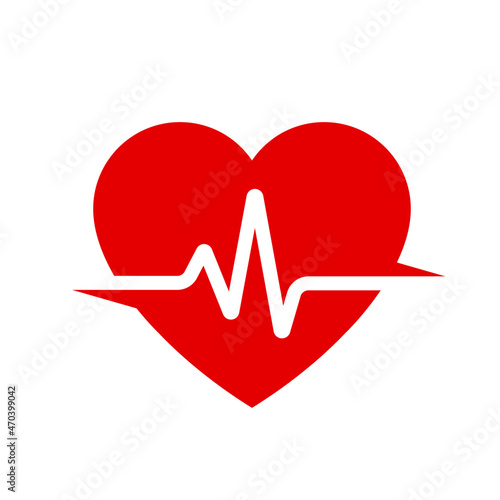 Heart pulse heart beat in red heart icon vector logo 