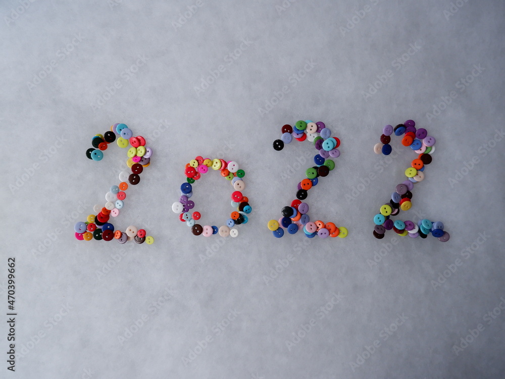 2022 numbers from colored buttons on a white background 2022 numbers from colored buttons on a white background
