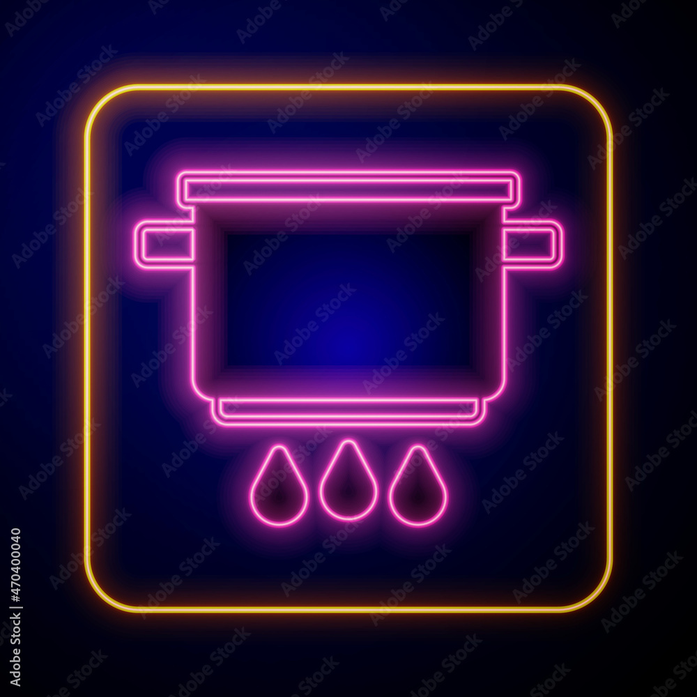 Glowing neon Cooking pot on fire icon isolated on black background. Boil or stew food symbol. Vector Glowing neon Cooking pot on fire icon isolated on black background. Boil or stew food symbol. Vector