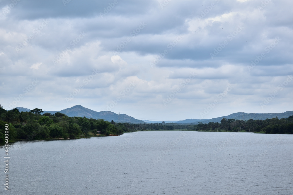 Nature with mountains and dam water