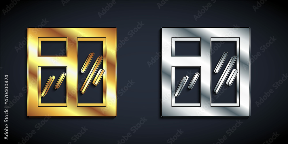 Gold and silver Window in room icon isolated on black background. Long shadow style. Vector Gold and silver Window in room icon isolated on black background. Long shadow style. Vector