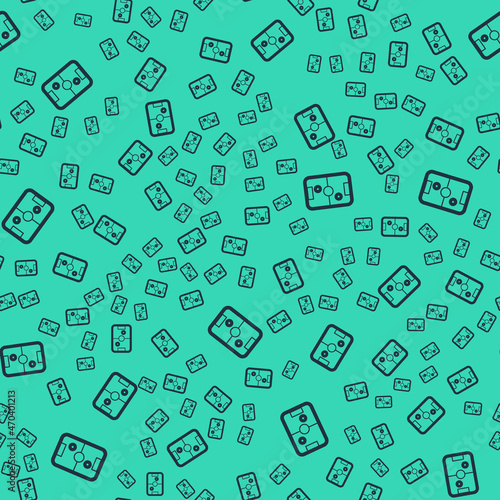 Black Air hockey table icon isolated seamless pattern on green background. Vector