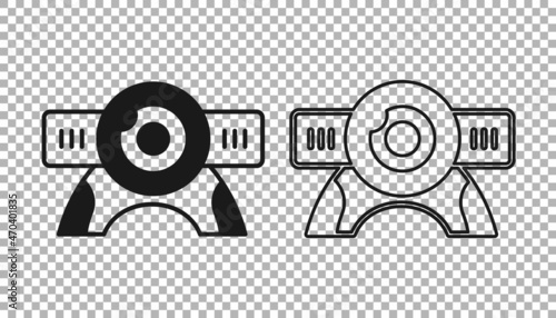 Black Web camera icon isolated on transparent background. Chat camera. Webcam icon. Vector