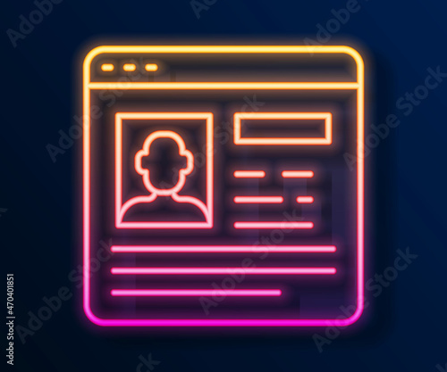 Glowing neon line Resume icon isolated on black background. CV application. Searching professional staff. Analyzing personnel resume. Vector