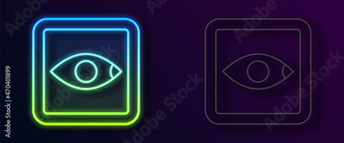 Glowing neon line Film or movie cinematography rating or review icon isolated on black background. Vector