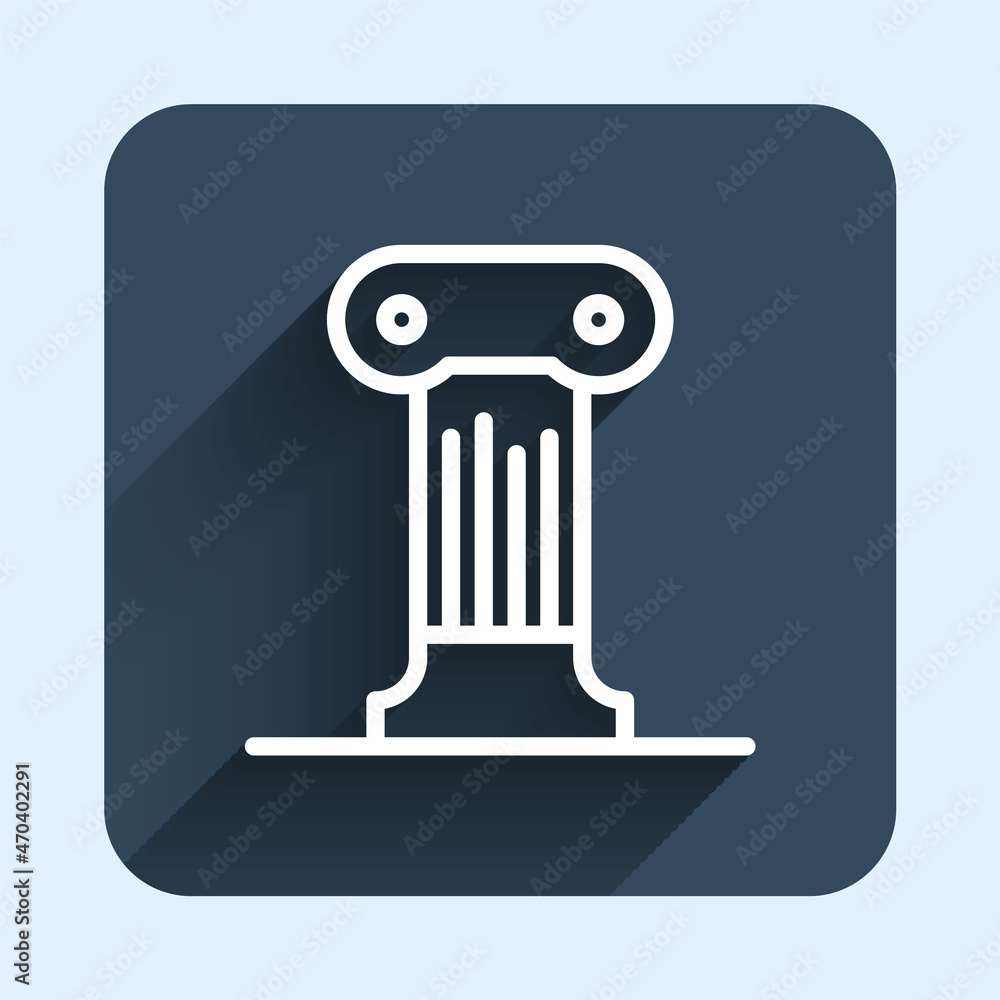 White line Law pillar icon isolated with long shadow background. Ancient column. Blue square button. Vector White line Law pillar icon isolated with long shadow background. Ancient column. Blue square button. Vector