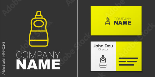 Logotype line Dishwashing liquid bottle icon isolated on grey background. Liquid detergent for washing dishes. Logo design template element. Vector
