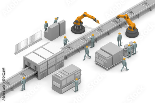 Machine operation. People working in the factory. The person who operates the robot. Manufacturing work.