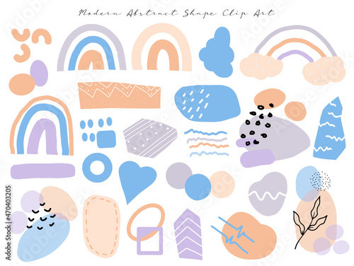 a set of cute soft pastel color modern abstract shape digital clip art