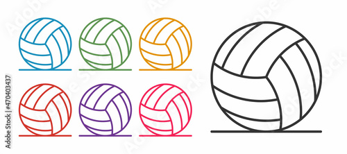 Set line Volleyball ball icon isolated on white background. Sport equipment. Set icons colorful. Vector