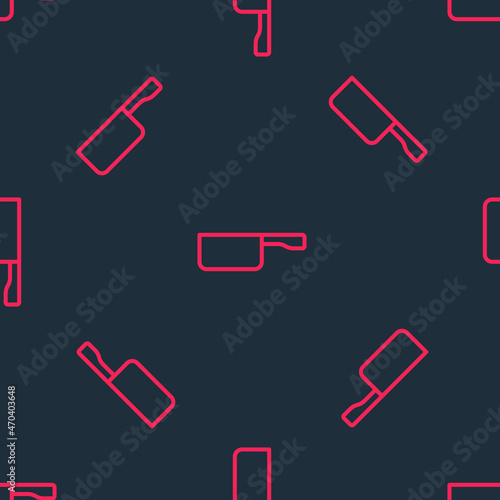 Red line Frying pan icon isolated seamless pattern on black background. Fry or roast food symbol. Vector