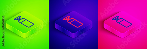 Isometric line Punching bag icon isolated on green, blue and pink background. Square button. Vector