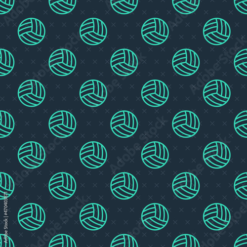Green line Volleyball ball icon isolated seamless pattern on blue background. Sport equipment. Vector