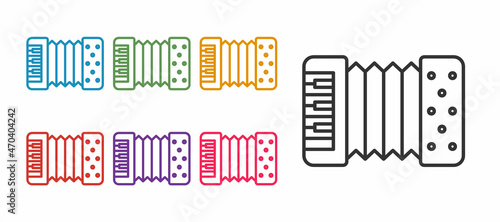 Set line Musical instrument accordion icon isolated on white background. Classical bayan, harmonic. Set icons colorful. Vector