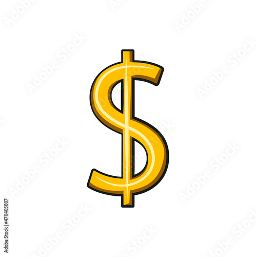 Golden US Dollar money currency in drawing style isolated vector. Hand drawn object illustration for your presentation, teaching materials or others as you want.