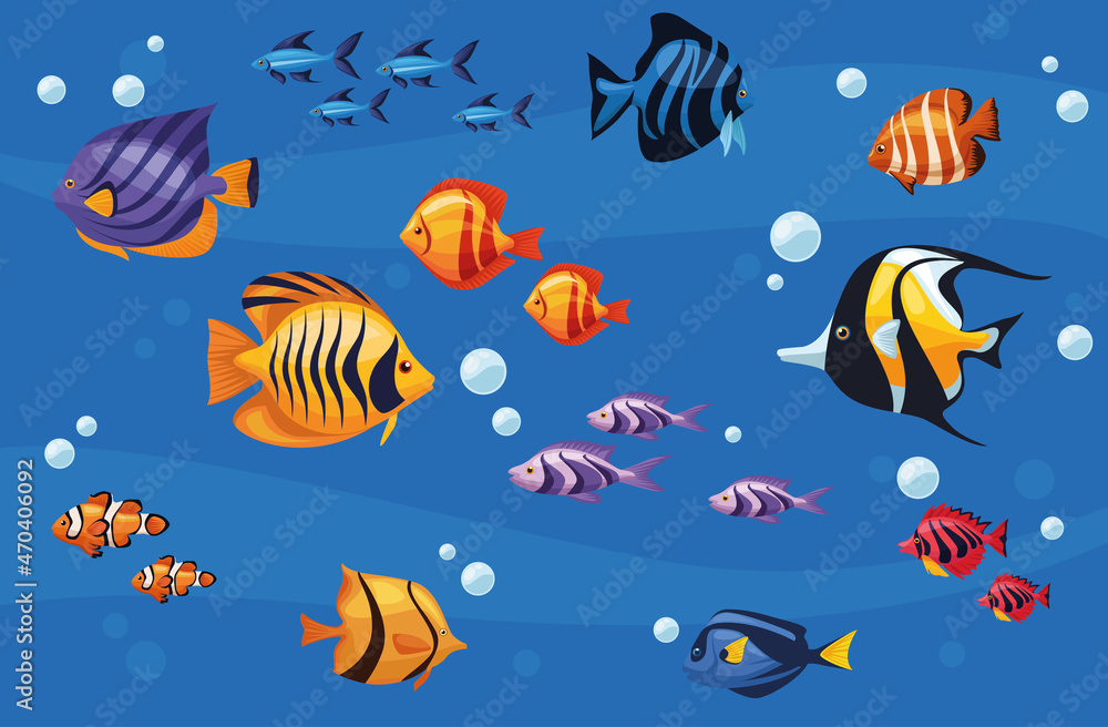 Naklejka premium exotic fishes underwater scene