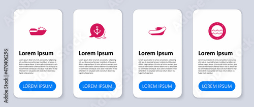 Set Ship porthole, Inflatable boat with motor, Anchor and Jet ski. Business infographic template. Vector