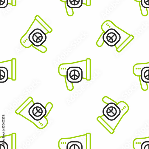 Line Peace icon isolated seamless pattern on white background. Hippie symbol of peace. Vector