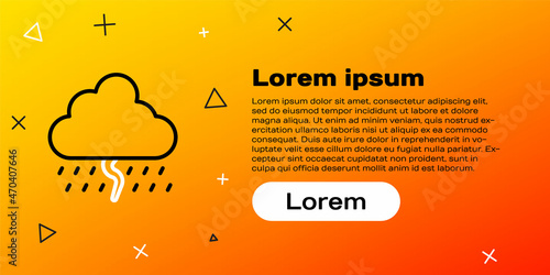 Line Cloud with rain and lightning icon isolated on yellow background. Rain cloud precipitation with rain drops.Weather icon of storm. Colorful outline concept. Vector