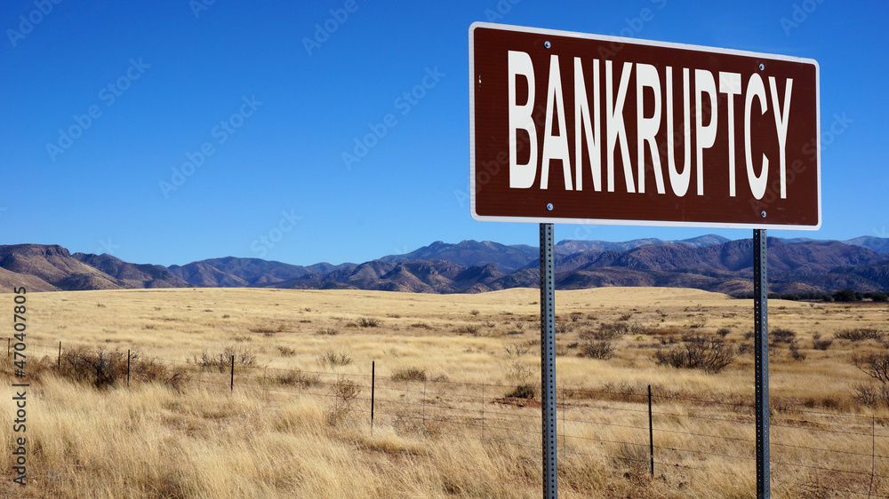 Bankruptcy word on road sign